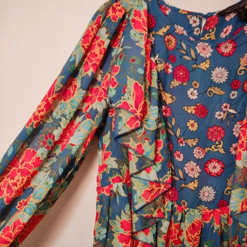 Belle Vere Floral Ruffle Long Sleeve Blouse XS - Picture 3 of 5